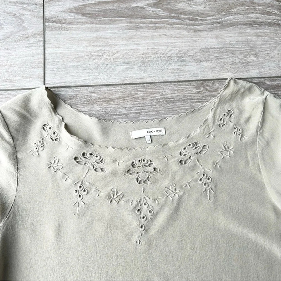 Oak Fort Taupe Pure Silk Laser Cutout Long Sleeve Shift Dress - Picture 5 of 14